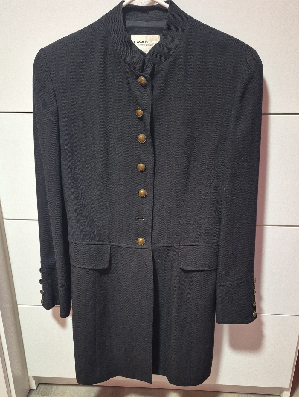 Vintage Emanuel Ungaro Black Officer Military Coat Jacket Gold Buttons Sz 6